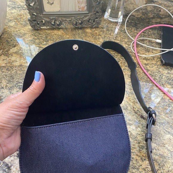 Theory black leather and denim hip pouch with silver hardware & adjustable strap - Picture 15 of 16